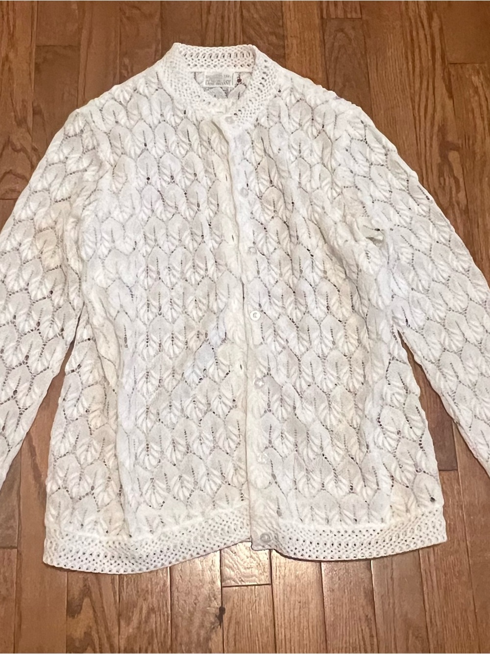 Vintage Lane Bryant size 40 M/L White Openwork Button-Front Women's Cardigan